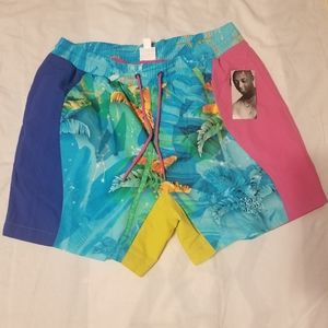 NWT 5:31 by Jerome LaMaar Men's Relaxed-Fit Tropical-Print 5" Swim Trunks